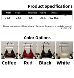 Tableau des tailles et dimensions du sac bandoulière en vernis avec plusieurs couleurs