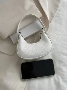 Minimalist white lychee texture hobo mini handbag with phone for size reference