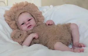 Detailed close-up of 49cm Reborn Doll with lifelike 3D skin and lion knit outfit