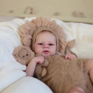 Realistic 19-inch reborn baby Elijah doll with 3D skin in handmade lion knit outfit