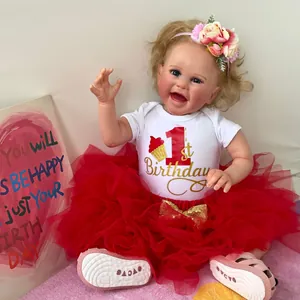 Realistic 60cm reborn baby girl doll in 1st birthday outfit with 3D painted skin effect