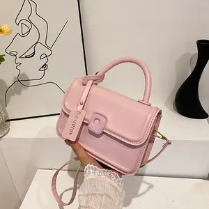 Women PU Leather Crossbody Bag Square Flap Shoulder Handbag Street Fashion Small Tote Bag With Fashion Tag