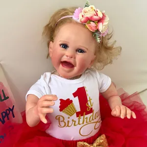60cm realistic reborn baby girl doll with 3D skin texture and 1st birthday outfit