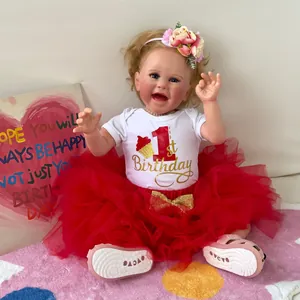 60cm realistic reborn baby girl doll with 3D painted skin in a 1st birthday outfit