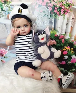 Realistic reborn toddler doll in nautical outfit with detailed 3D skin painting