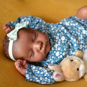 Lifelike Reborn Baby Doll 49cm Sleeping Dark Skin Newborn Cloth Body Doll Floral Romper Hand Painted Hair Realistic Toy