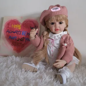 55cm realistic lifelike newborn baby doll with pink beret and knitted cardigan