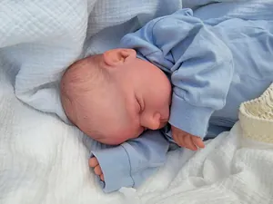 Macro detail of 19-inch sleeping reborn doll with realistic eyelashes and skin texture