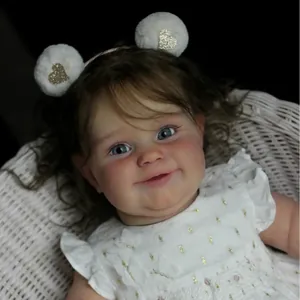 Poupée Bébé Reborn Réaliste Corps en Coton et Silicone Souple Nouveau-né Fille Avec Robe en Dentelle Blanche Bandeau Cœur Cadeau pour Enfants
