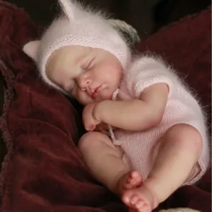 Poupée Bébé Reborn Réaliste 49cm Loulou Awake Peau 3D Veines Peintes à la Main Corps en Tissu Nouveau-né Dormant Jouet Tenue Rose