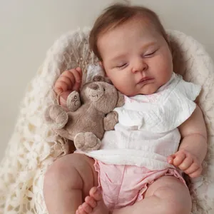 Poupée Reborn Réaliste Avec Peau 3D Fait à la Main Silicone Coton Corps Nouveau-Né Dormant Avec Vêtements Et Ours En Peluche