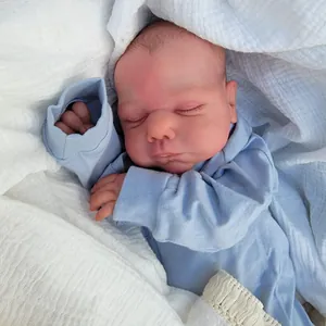Realistic Reborn Baby Doll Sleeping Newborn Soft Silicone Vinyl Head Limbs Weighted Cloth Body Hand Painted Hair Blue Outfit Gift