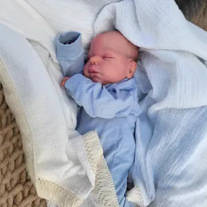 Realistic 19-inch sleeping reborn baby doll Miley in blue cotton knit jumpsuit