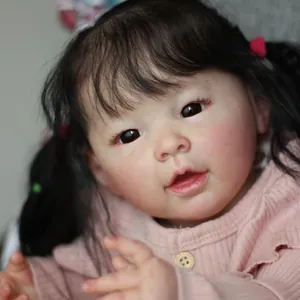 Realistic Reborn Girl Baby Doll With Pink Knitted Outfit Silicone Limbs Cloth Body Hand Rooted Hair Toddler Toy Gift