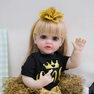 55cm realistic reborn baby doll Betty with leopard tutu and gold crown onesie