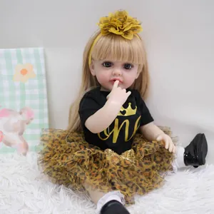 55cm lifelike reborn baby girl doll Betty in leopard tutu outfit and gold crown tee
