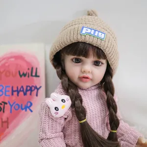 55cm realistic reborn baby doll Betty with brown knit pug hat and pink sweater for kids