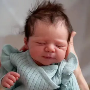 Realistic Lifelike Reborn Newborn Baby Doll With Soft Silicone Limbs Hand Rooted Hair Mint Romper For Girls Collectors