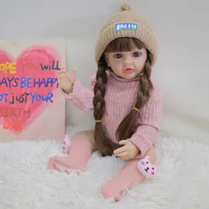Realistic Reborn Baby Doll Full Silicone Body Waterproof Bathable Toy Pink Knit Sweater Hat Socks For Kids Girls Gift