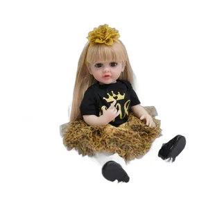 Lifelike 55cm reborn doll with blonde hair, leopard tutu skirt, and crown print t-shirt
