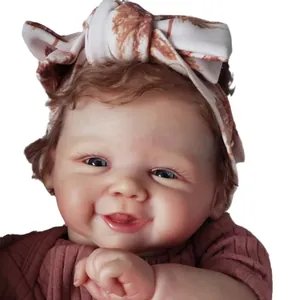 Poupée bébé reborn réaliste de 19 pouces aux yeux bleus et bandeau à motif floral