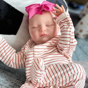 Detailed close-up of 20 inch reborn baby doll with 3D skin texture and newborn veins