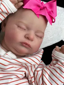Close-up of reborn baby doll with visible skin veins and realistic eyelashes