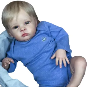 55cm lifelike reborn baby doll in blue romper with blonde hair and blue eyes