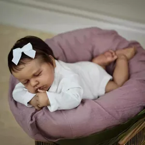 Realistic 19-inch newborn Reborn baby doll LouLou sleeping in a woven basket