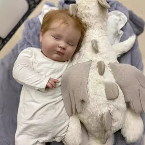 Lifelike 60cm reborn baby doll Joseph sleeping in white romper with plush dinosaur
