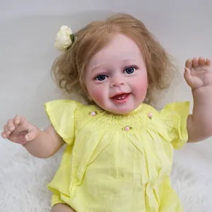 Naturgetreue 60cm Reborn-Puppe mit 3D-Haut, goldenen Locken und gelbem Kleid für Kinder