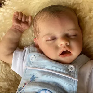 Realistisch Reborn Puppe Weich Silikon Schlafend Neugeborenes Junge Mit Gestreift Outfit Windel Spielzeug Für Kinder Sammler Geschenk