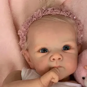 Poupée Reborn Réaliste 18 Pouces 48cm Tête et Membres en Silicone Souple Corps en Coton Cheveux Faits Main Yeux Bleus Jouet Enfant Cadeau