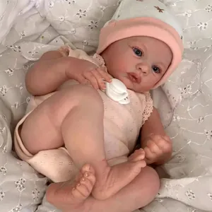 Handmade 48cm reborn baby doll with 3D skin texture and pink knitted romper