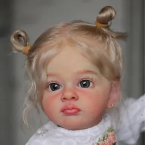 Poupée Reborn Réaliste 60cm Cheveux Or Enracinés Yeux Bleus Robe en Dentelle Blanche Silicone Simulation Bébé Fille Poupée