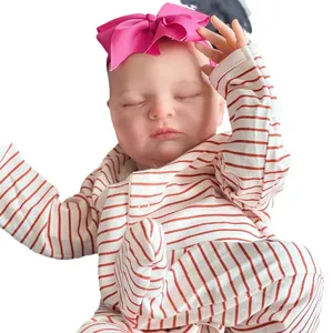 20-inch lifelike newborn baby doll in red striped outfit with 3D skin details
