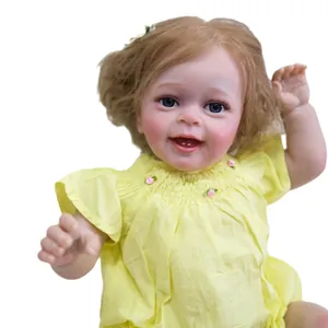 Lebensechte 60cm Reborn-Babypuppe mit 3D-Haut im gelben Baumwollkleid mit Blumen