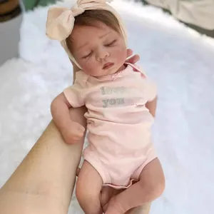 Lifelike Sleeping Reborn Doll Full Vinyl Body Handmade Realistic Newborn Baby With Pink Outfit And Bowknot Headband For Kids