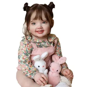 70cm realistic toddler reborn doll Cammi in floral outfit with plush rabbit accessories
