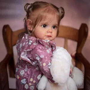 NPK Realistic Reborn Baby Doll Toddler Maggi 3D Painted Skin Soft Silicone Cloth Body Handmade Lifelike Girl Doll Purple Floral Dress