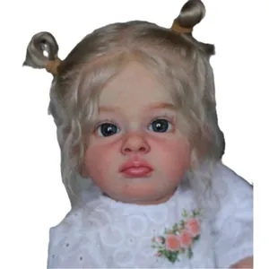 Poupée reborn réaliste de 60 cm avec boucles blondes et tenue en dentelle à fleurs