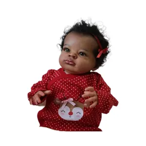50cm lifelike black reborn baby doll Lanny in red polka dot reindeer outfit