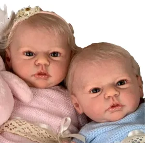 Realistic 19-inch reborn dolls set with visible skin veins and handmade knit outfits