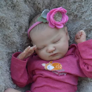 Realistic Reborn Baby Doll Soft Silicone Cotton Body Sleeping Newborn Girl Doll With Flower Headband And Deer Romper