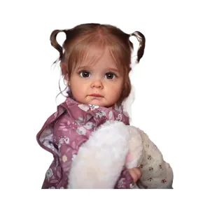 Realistic toddler reborn doll Maggi with 3D skin details in purple floral hoodie