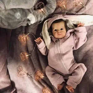 Poupée reborn réaliste de 18 pouces en barboteuse lapin rose avec peluche éléphant