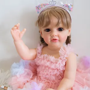 55cm realistische Reborn-Babypuppe im rosa Tüll-Prinzessinnenkleid mit Katzenohren-Haarband
