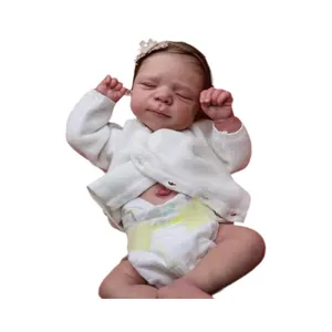 Poupée bébé reborn de 19 pouces endormie avec cardigan en tricot et bandeau dentelle