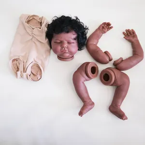 20 inch deep skin tone reborn doll DIY kit with curly black hair and cloth body