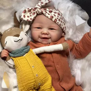 Realistic 19 inch Vivienne reborn baby doll with 3D skin texture and deer plush toy